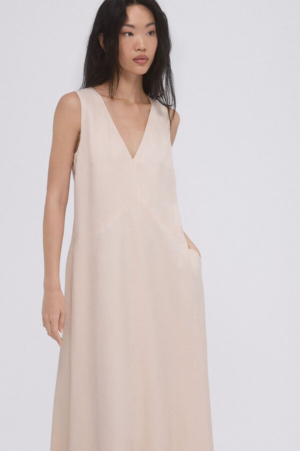 Pedro del Hierro Vestido fluido pespunteado Crudo