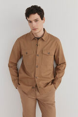 Pedro del Hierro Sobrecamisa algod&oacute;n lino Marr&oacute;n
