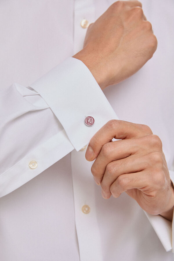 Pedro del Hierro Camisa vestir puño gemelo non iron y antimanchas estructura lisa regular fit Branco