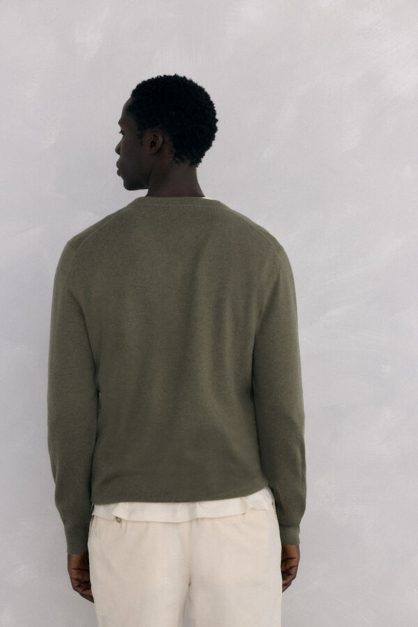 Pedro del Hierro Jersey cuello pico lana merino y cashmere Verde