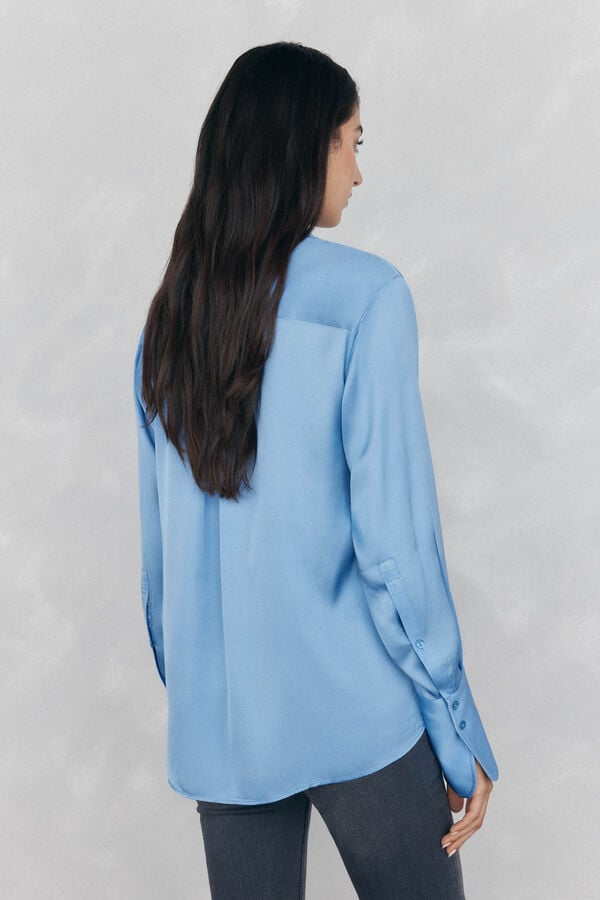 Pedro del Hierro Camisa sat&eacute;n lisa Azul