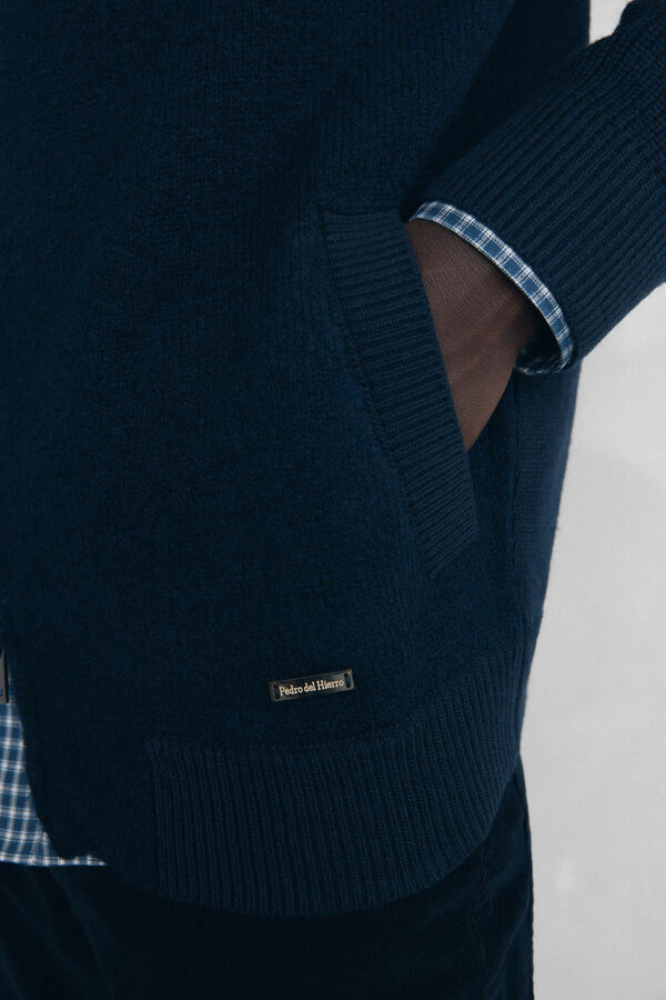 Pedro del Hierro Cardigan de algod&atilde;o premium para o Natal com fecho de fecho-&eacute;clair Azul