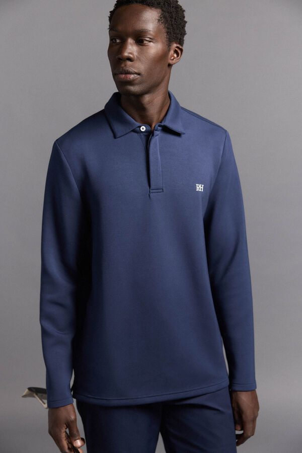 Pedro del Hierro Polo liso manga larga golf Azul