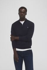 Pedro del Hierro Camisola de algod&atilde;o, seda e cashmere com gola com fecho-&eacute;clair Azul