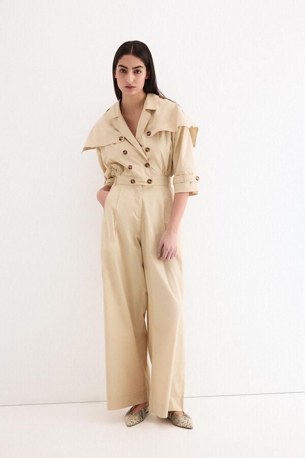 Pedro del Hierro Macac&atilde;o perna larga em gabardina Beige