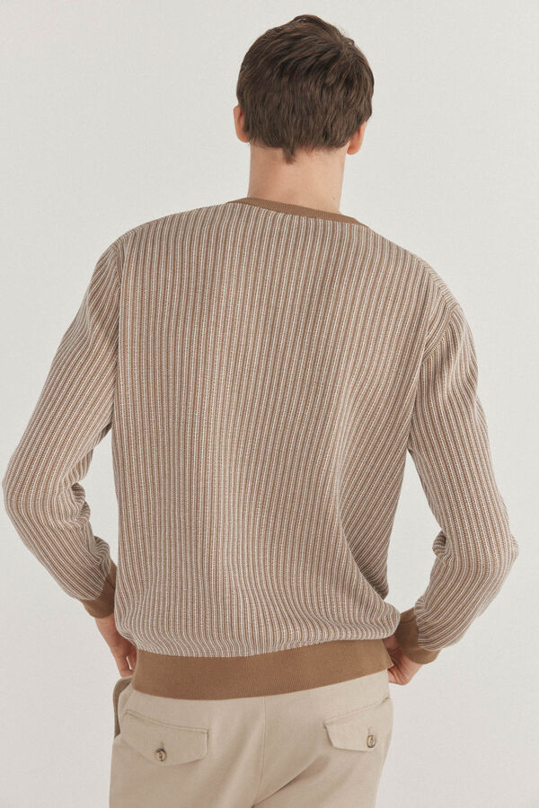 Pedro del Hierro Suéter estruturado vertical com gola redonda  Marrom