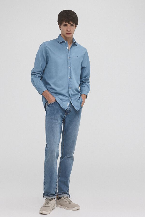 Pedro del Hierro Camisa denim de tecido italiano Azul