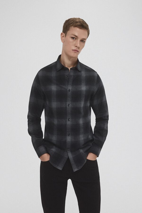Pedro del Hierro Camisa de twill em xadrez de cashmere touch Cizento