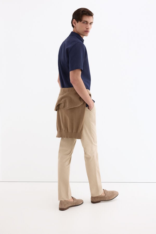 Pedro del Hierro Camisa lisa em linho e algod&atilde;o Azul