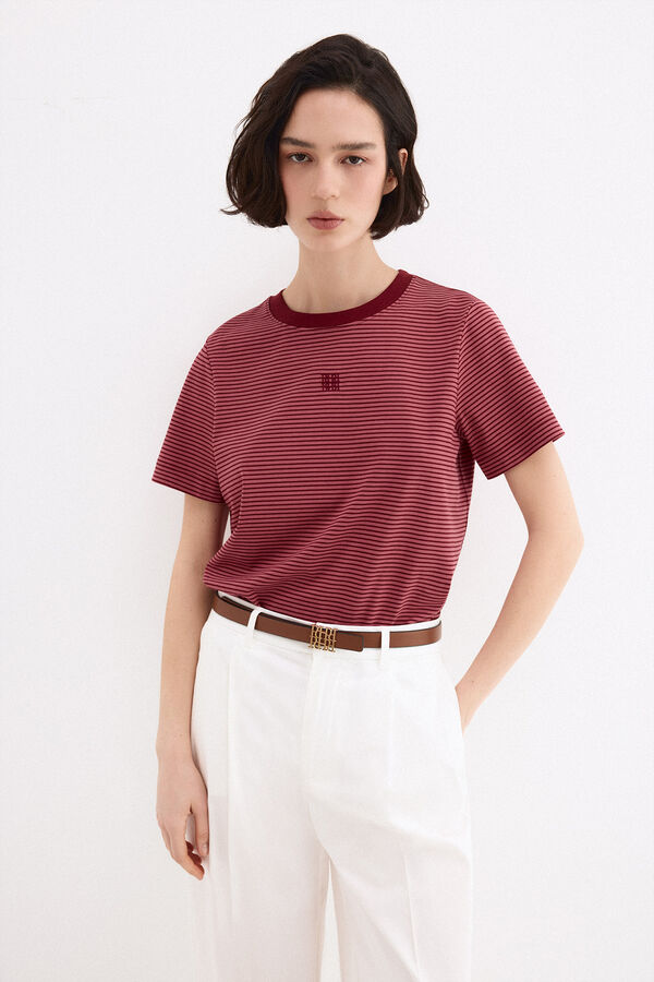 Pedro del Hierro T-shirt de manga curta &agrave;s riscas Bordeaux
