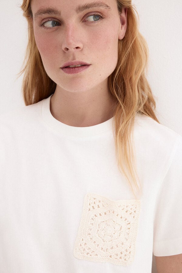Pedro del Hierro Camiseta bolsillo crochet Blanco