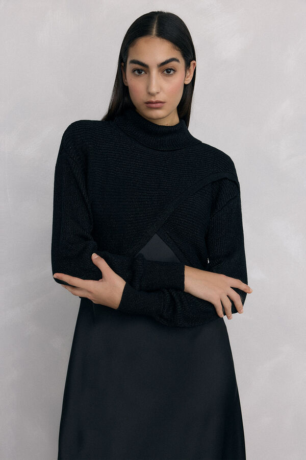 Pedro del Hierro Vestido de cetim combinado com top de malha lurex Preto