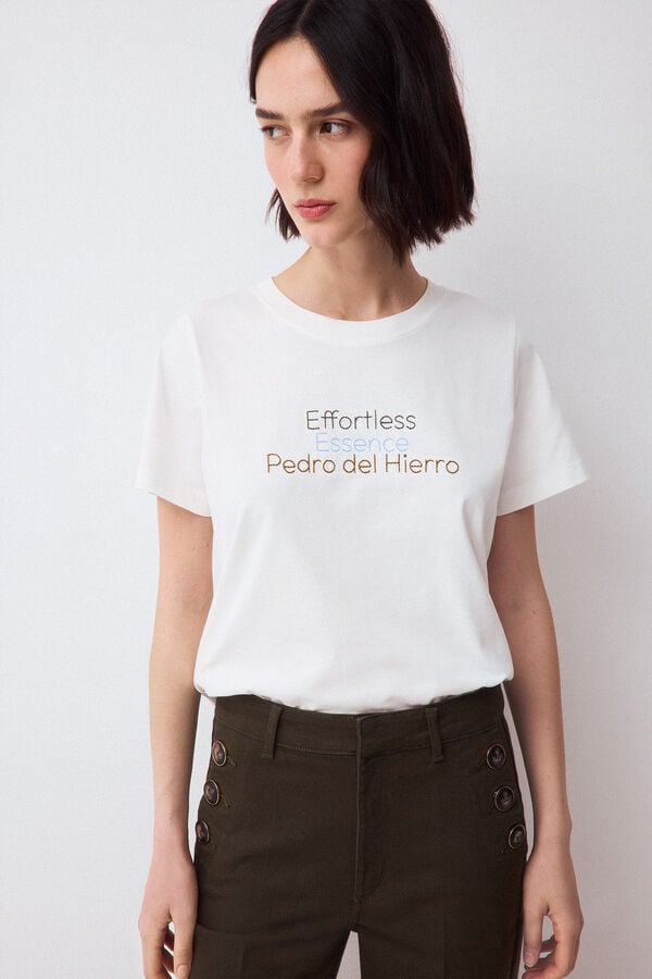 Pedro del Hierro T-shirt de manga curta com gr&aacute;fico Ecru