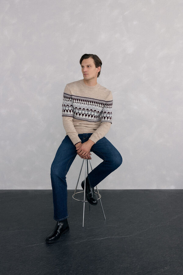 Pedro del Hierro Su&eacute;ter de natal com l&atilde; e alpaca, gola caixa Beige