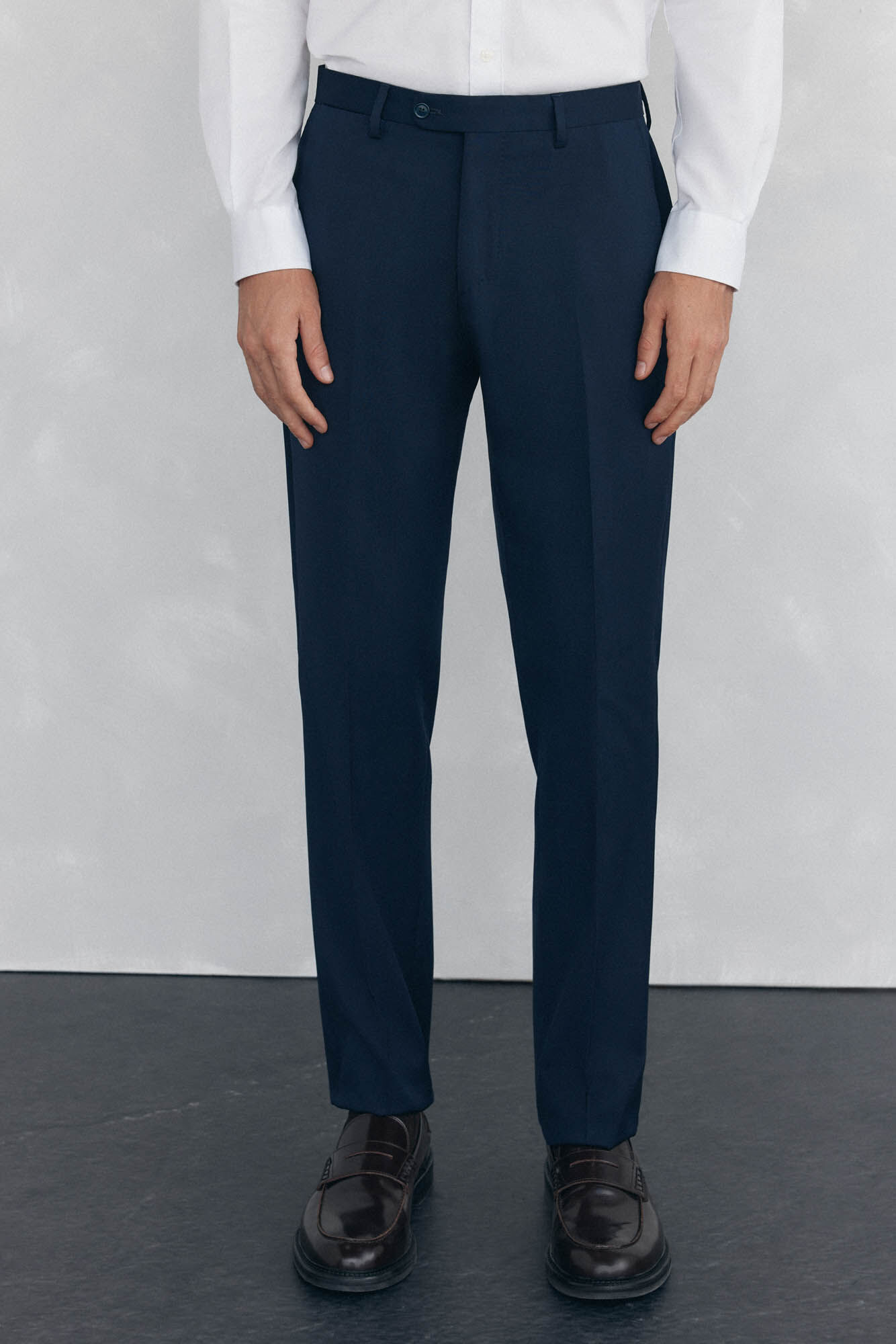 Pedro del Hierro Cal&ccedil;a estruturada azul slim fit bi-el&aacute;stica
