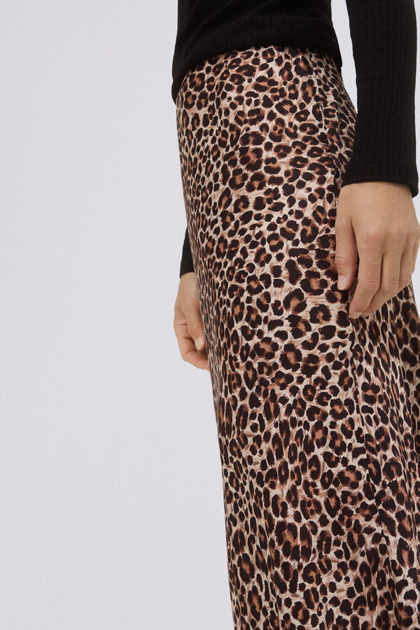 Pedro del Hierro Falda sat&eacute;n animal print Marr&oacute;n