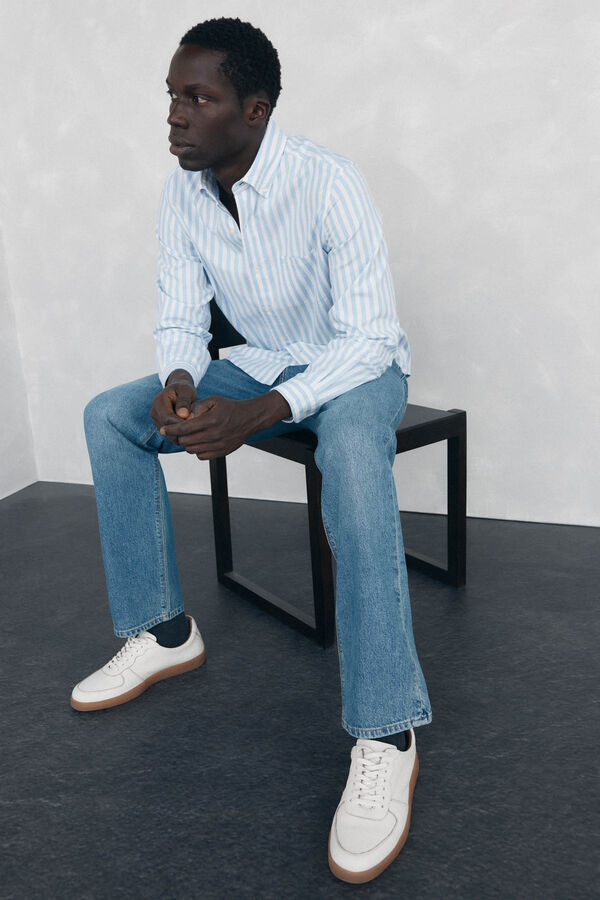 Pedro del Hierro Camisa Oxford Riscas Escovada Azul