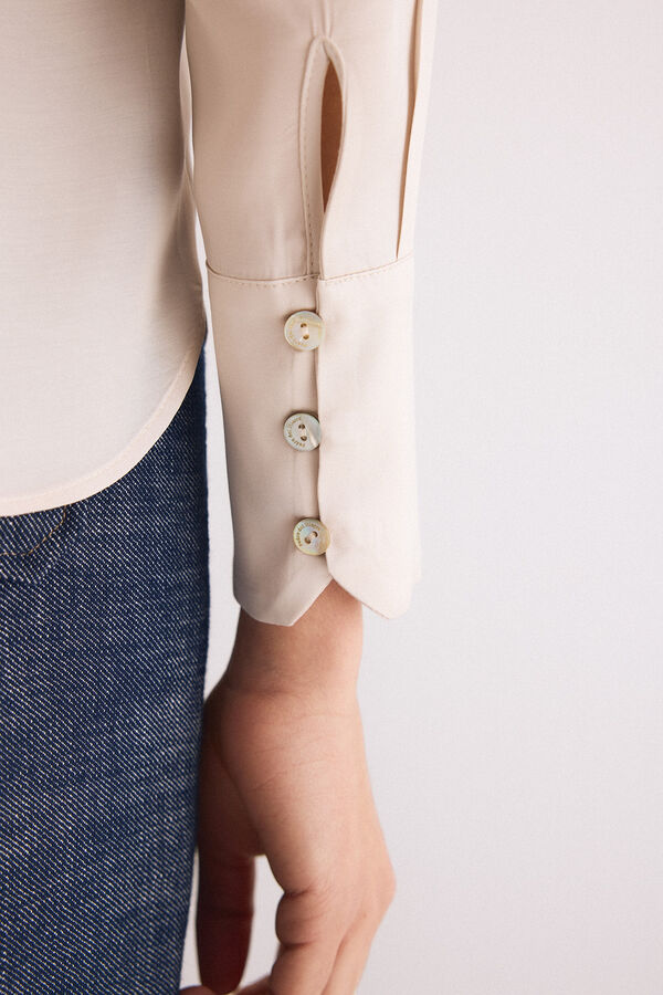 Pedro del Hierro Camisa com folho em cetim Beige