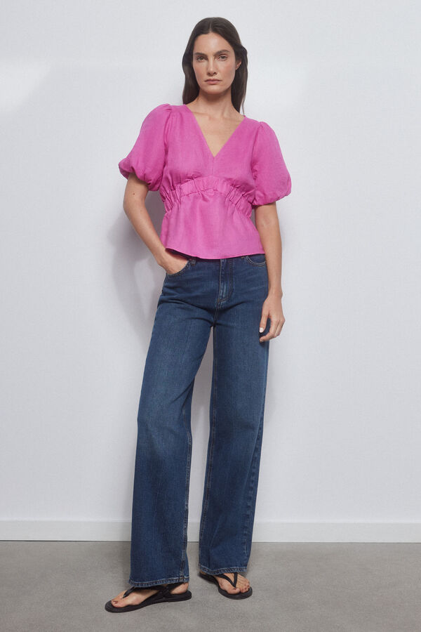 Pedro del Hierro Top lino manga corta Morado