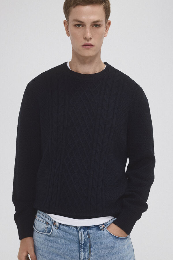 Pedro del Hierro Jersey lana cables cuello redondo Azul