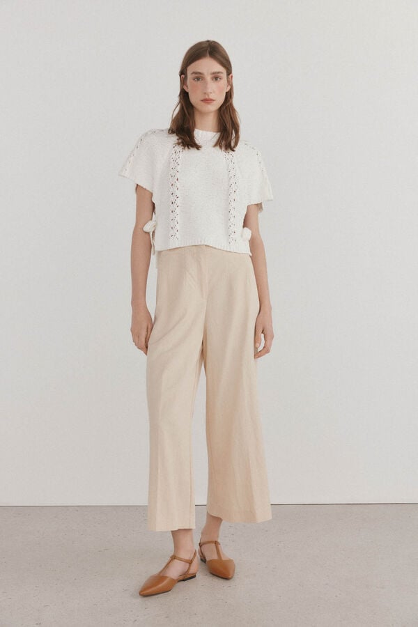 Pedro del Hierro Top de punto cropped lazadas Crudo