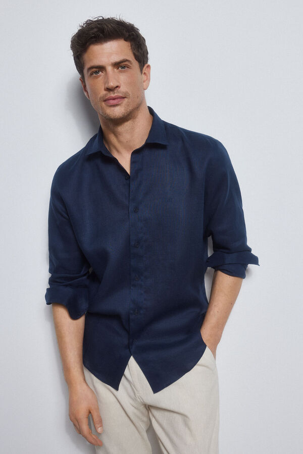 Pedro del Hierro Camisa ramio wrinkle free Azul