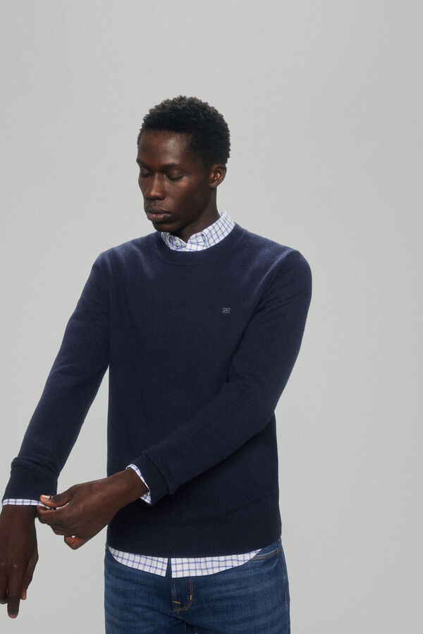 Pedro del Hierro Jersey lana cashmere cuello redondo Azul