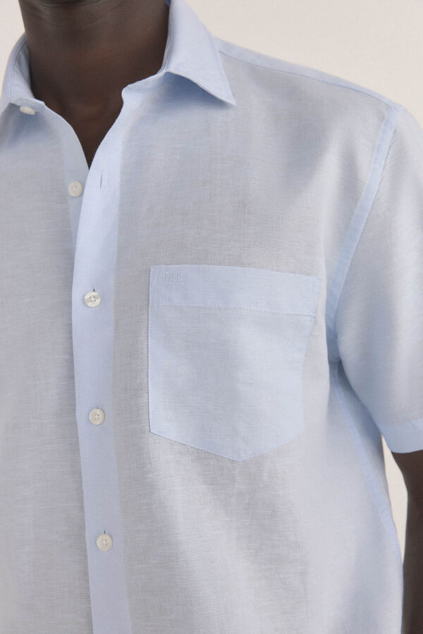 Pedro del Hierro Camisa de linho de tecido manga curta Azul