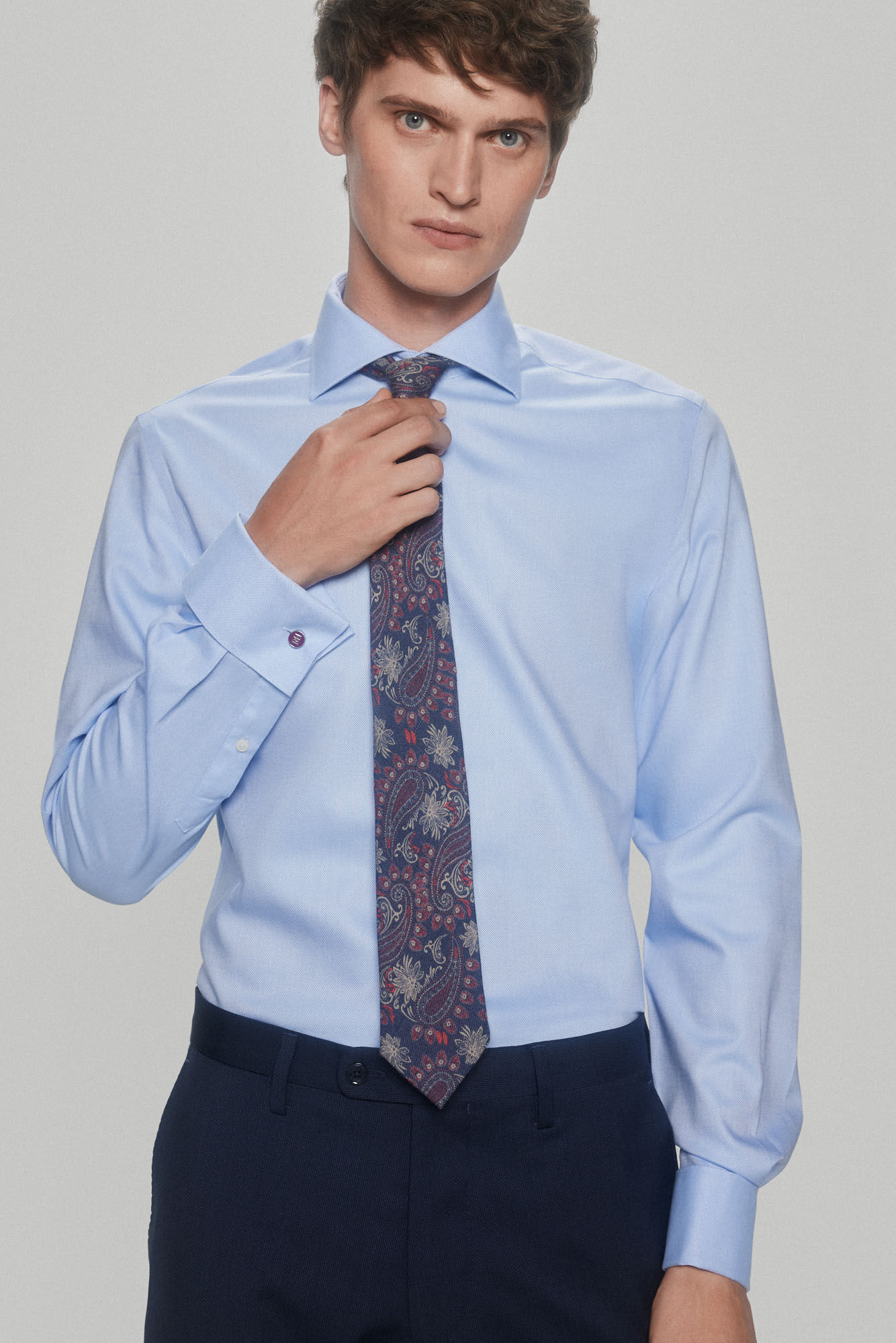 Pedro del Hierro camisa elegante de bot&otilde;es de punho estrutura lisa non-iron + antimanchas
