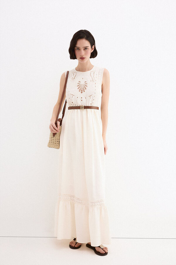 Pedro del Hierro Vestido rom&aacute;ntico bordados Blanco