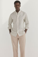 Pedro del Hierro Camisa riscas tecido italiano Beige