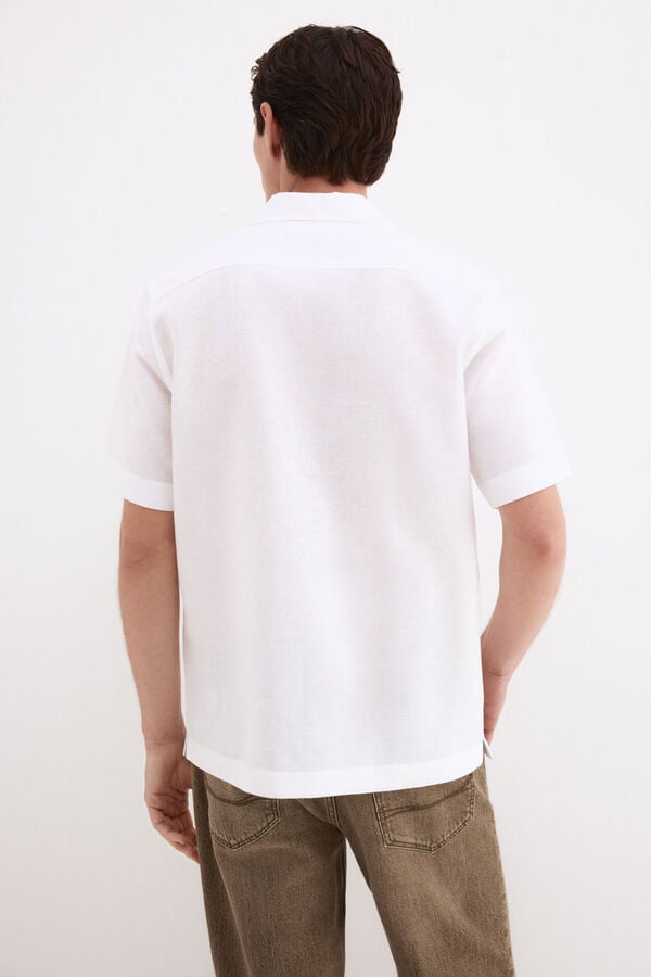 Pedro del Hierro Camisa manga curta em linho e algod&atilde;o Branco