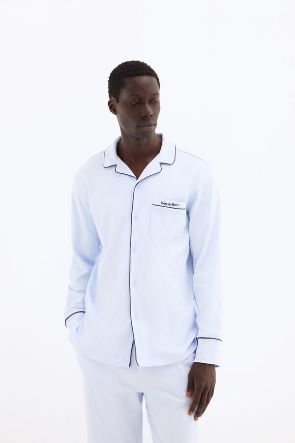 Pedro del Hierro Camisa de pijama de manga comprida em algod&atilde;o espanhol Azul