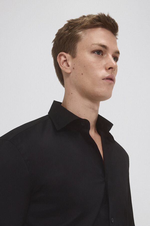 Pedro del Hierro Camisa de fato lisa f&aacute;cil de engomar Preto