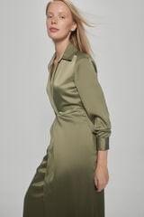 Pedro del Hierro Vestido cruzado franzido costado Verde