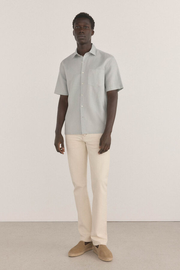 Pedro del Hierro Camisa de linho de tecido manga curta Verde