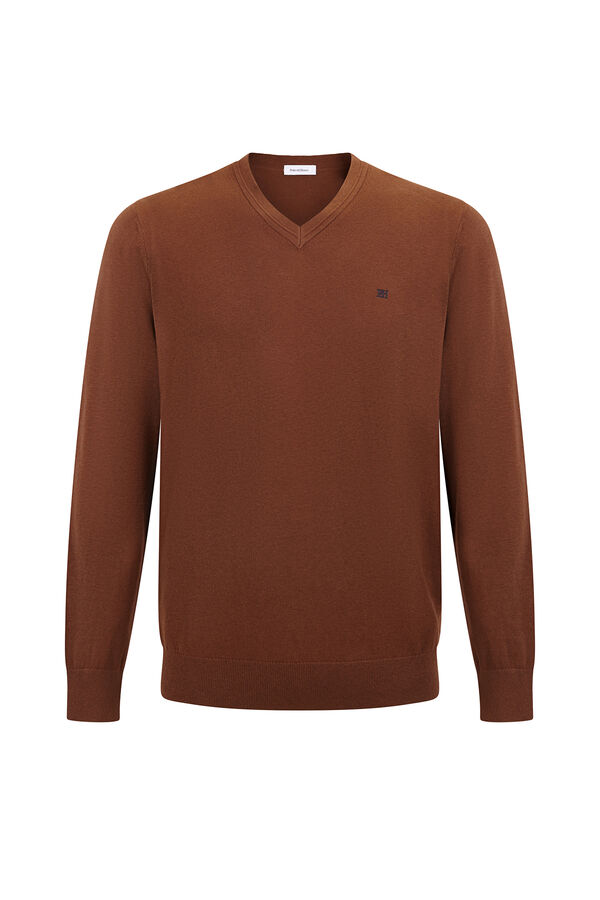 Pedro del Hierro Jersey cuello pico Marr&oacute;n