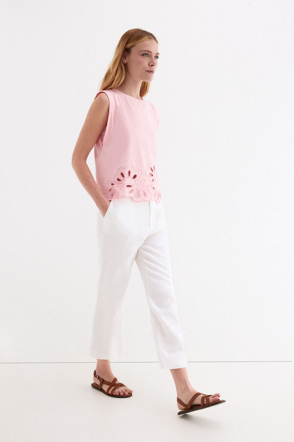 Pedro del Hierro T-shirt baixo bordado vazado Rosa