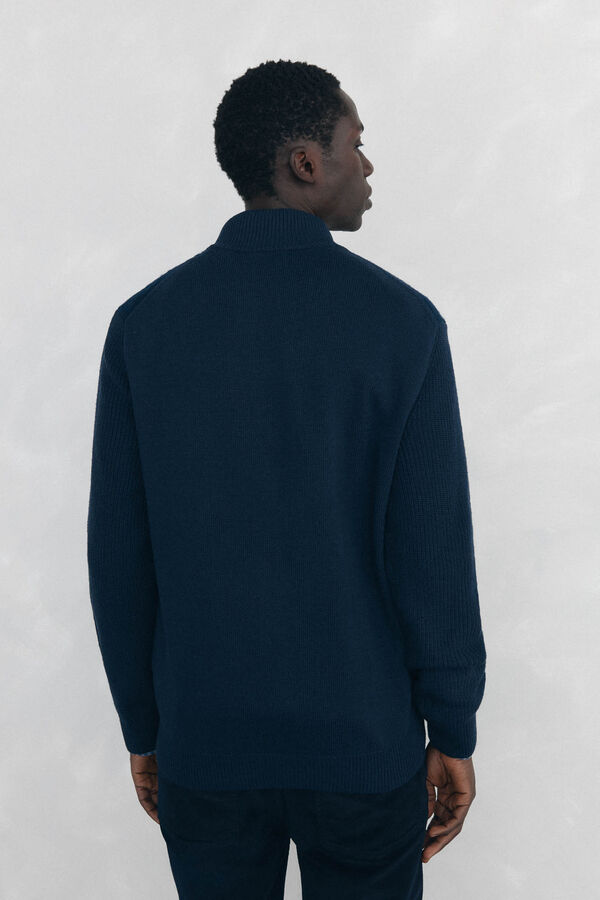 Pedro del Hierro Cardigan de algod&atilde;o premium para o Natal com fecho de fecho-&eacute;clair Azul