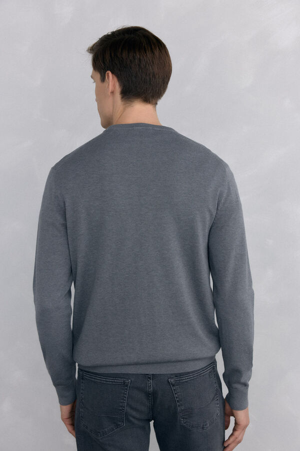 Pedro del Hierro Camisola gola caixa em malha de algod&atilde;o premium Cizento