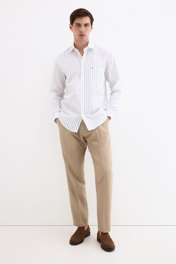 Pedro del Hierro Camisa &agrave;s riscas em tecido italiano Azul