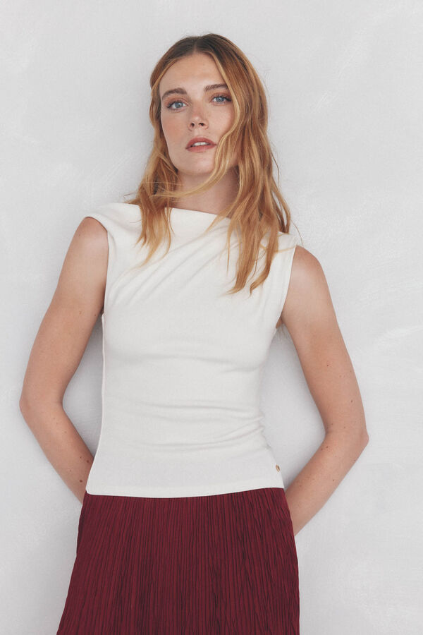 Pedro del Hierro Camiseta lisa asim&eacute;trica Beige