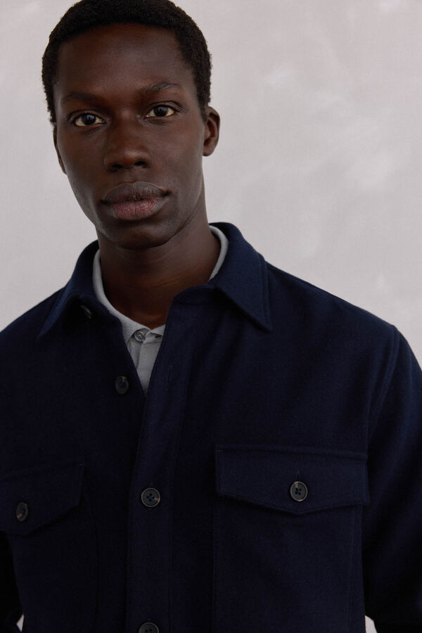 Pedro del Hierro Sobrecamisa lana lisa Azul