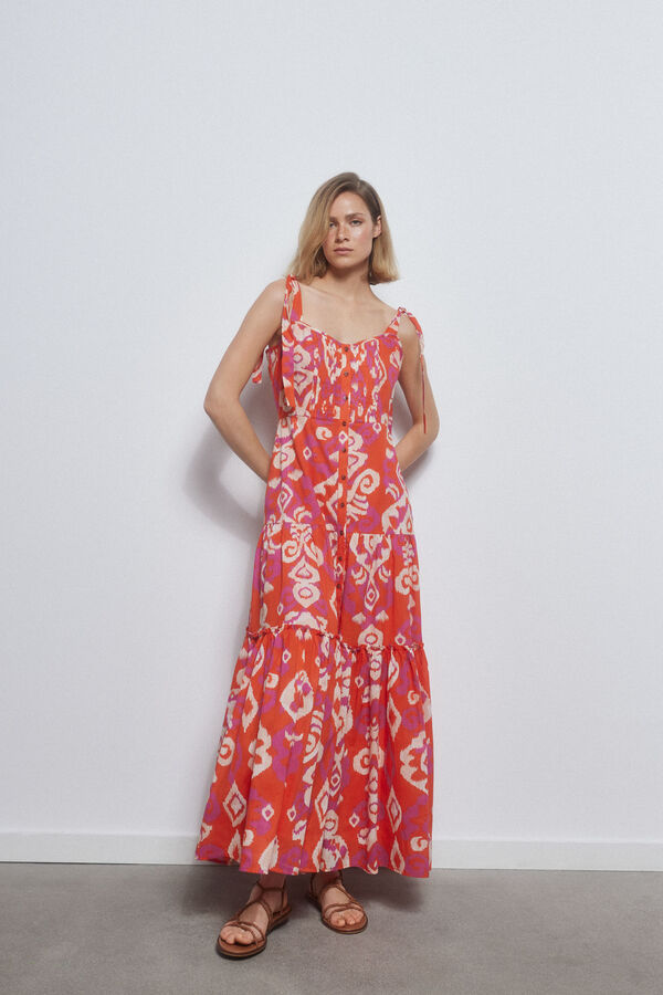 Pedro del Hierro Vestido estampado volantes Naranja