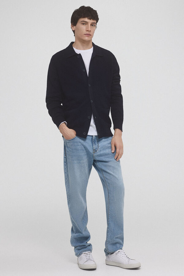 Pedro del Hierro C&aacute;rdigan punto algod&oacute;n cuello polo botones Azul