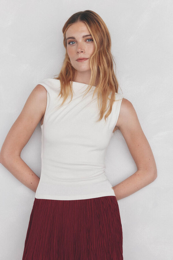 Pedro del Hierro Camiseta lisa asim&eacute;trica Beige