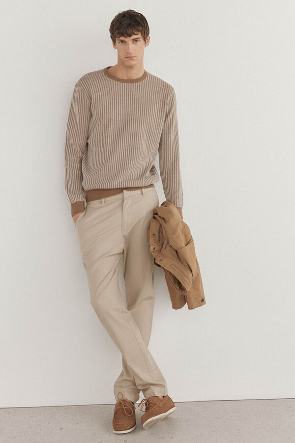 Pedro del Hierro Suéter estruturado vertical com gola redonda  Marrom