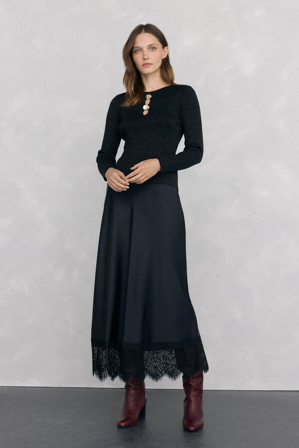 Pedro del Hierro Top de punto brillo aberturas Negro