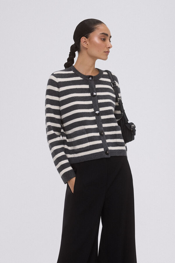 Pedro del Hierro Chaqueta rayas bicolor botones met&aacute;licos Gris