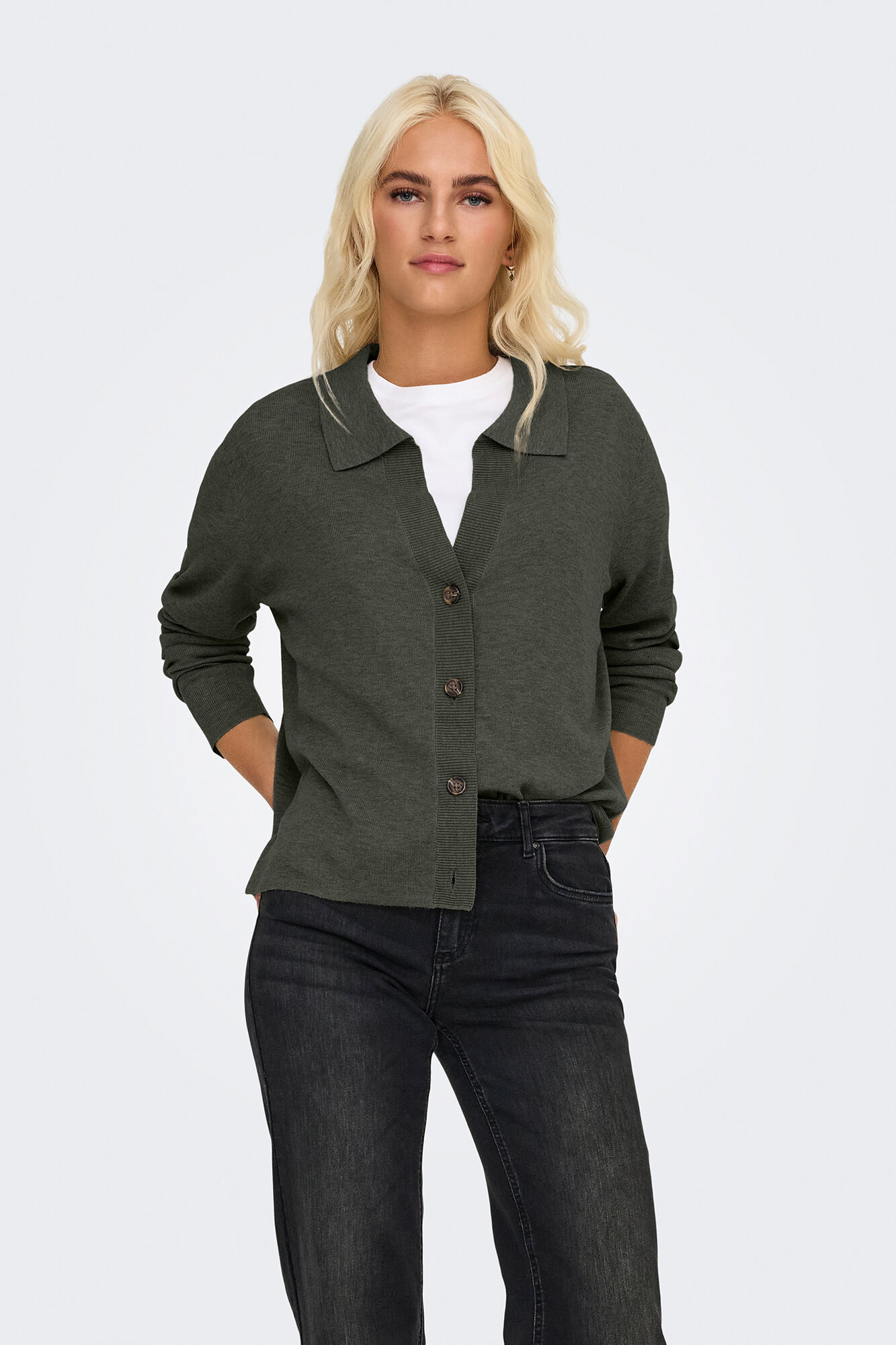 JDY Cardigan de manga larga y cuello polo